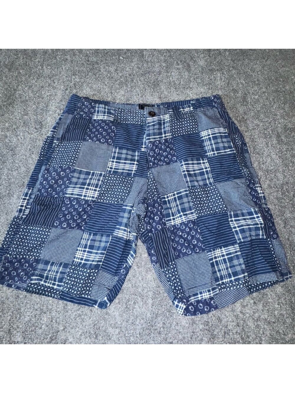 GAP Khakis Navy Blue Paisley Patchwork Chino Shorts Mens LG 34 Vtg y2k 90s Rare